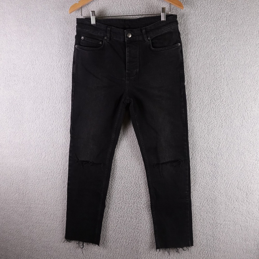 Ksubi Chitch Black Distressed Slim Tapered Jeans Mens 32 Raw Hem Cross Grunge